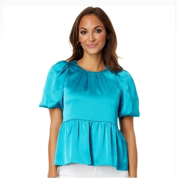 LILLY PULITZER BLAKELYNN ELBOW SLEEVE BALLON SLEEVE IN BLUE RHAPSODY.  SIZE 2. - Picture 1 of 10